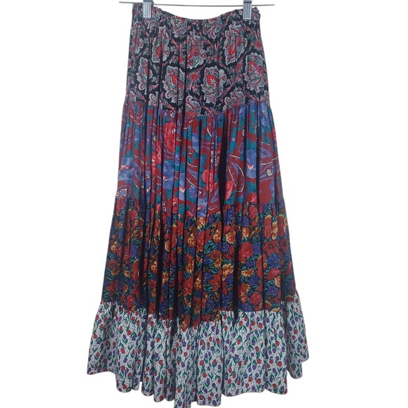 Vintage Handmade Boho Broomstick Calico Maxi Peasant Skirt Floral Paisley - Picture 5 of 10